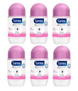 6 x Sanex Roll On Invisible Dry 48H 50ml
