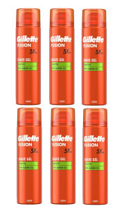 6 x Gillette Fusion 5 Action Sanftes Rasiergel mit Mandelöl 200 ml
