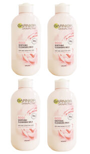 4 x  Garnier SkinActive Rose Beruhigende Reinigungsmilch für trockene und empfindliche Haut 200 ml